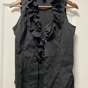 Black Ruffled Sleeveless Blouse